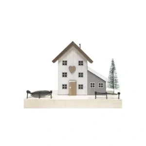 Dřevěný svícen s domečkem na jednu svíčku